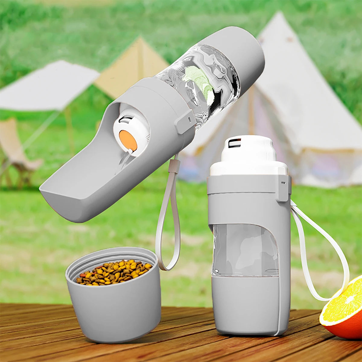 Tragbare Hunde-Katzen-Wasserflasche mit Futter- und Wasserbehälter