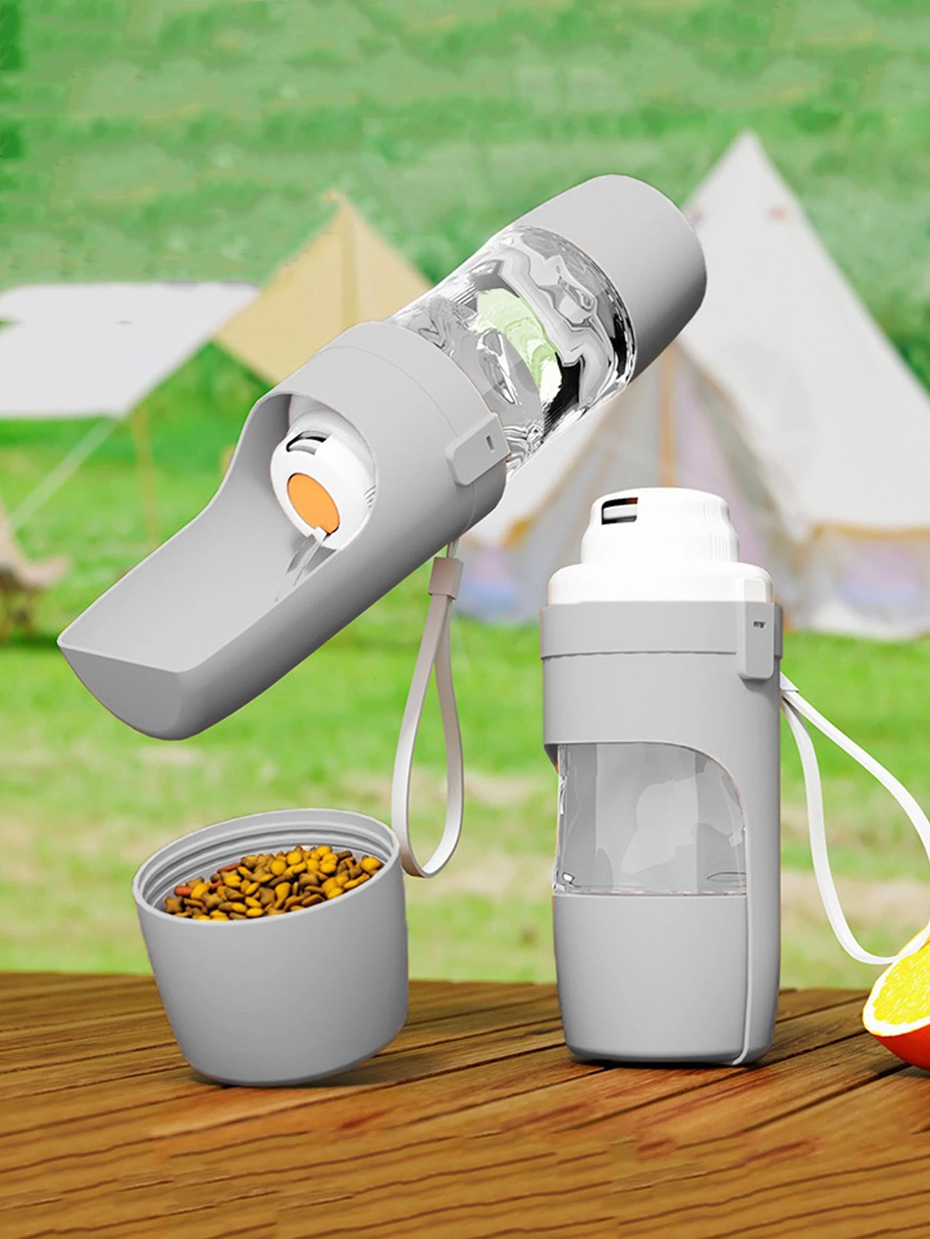 Tragbare Hunde-Katzen-Wasserflasche mit Futter- und Wasserbehälter
