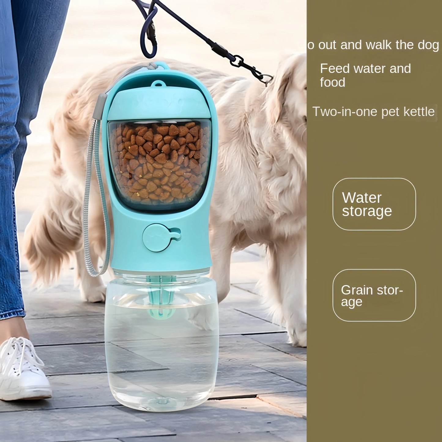 Bouteille d'eau portable pour chien et chat avec compartiment de rangement pour nourriture et eau